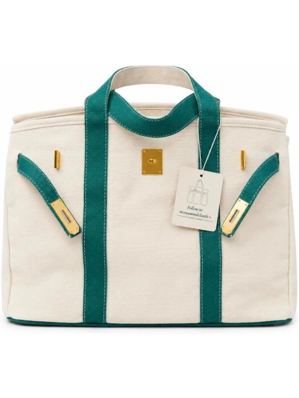 Stylish Structured Canvas Tote Bag, 40 cm Carryall Handbag with Top Handles